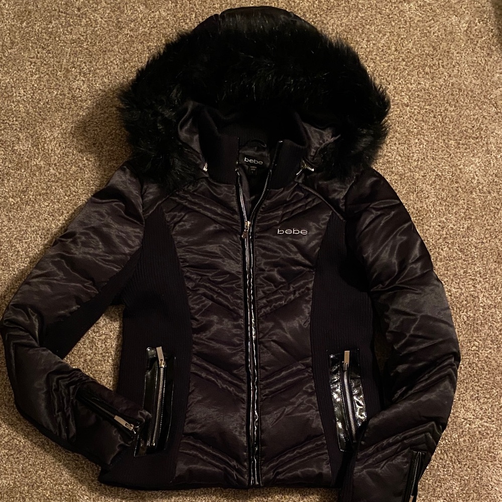 bebe puffer coat with fur hood